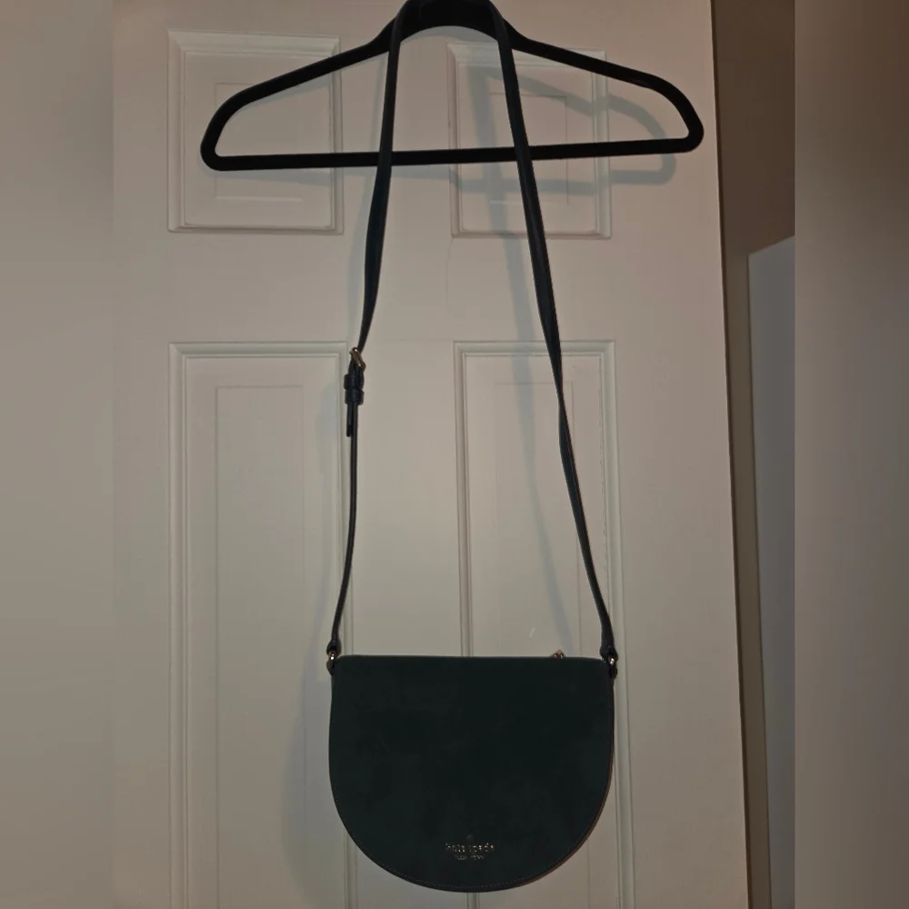 Kate Spade dark turquoise Crossbody Saddle Bag suede and pebbled leather bag - Picture 16 of 16